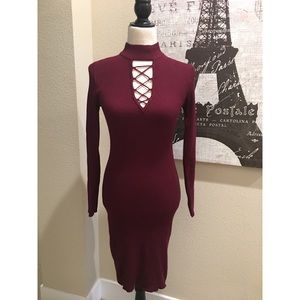 Lovely, sexy, burgundy ribbed-sweater dress. Like new! 🌹